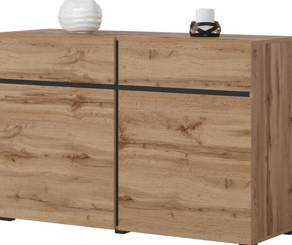 Zestawy Mebli Do Sypialni|Komody>Helvetia Mała komoda z szufladami do salonu 120 cm CROSS dąb wotan