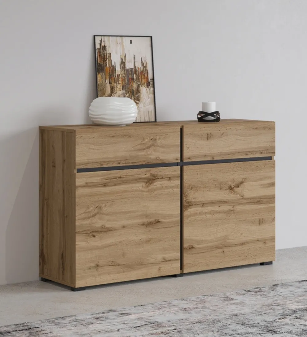Zestawy Mebli Do Sypialni|Komody>Helvetia Mała komoda z szufladami do salonu 120 cm CROSS dąb wotan
