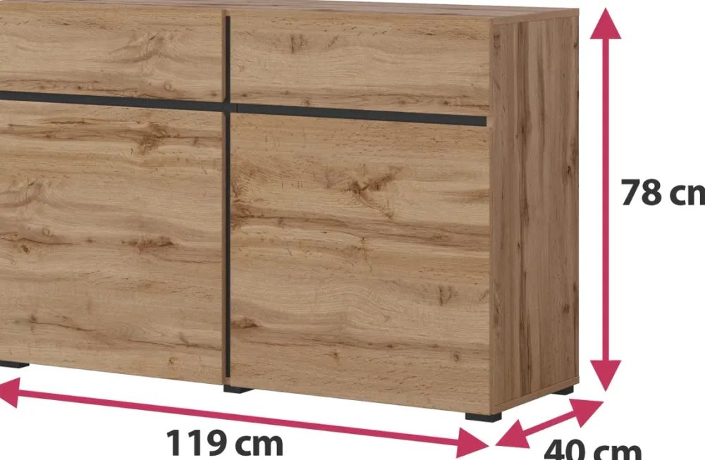 Zestawy Mebli Do Sypialni|Komody>Helvetia Mała komoda z szufladami do salonu 120 cm CROSS dąb wotan