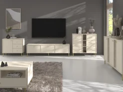 Zestawy Mebli Do Salonu|Komody>Lempert Mała komoda z szufladami i drzwiami 84 cm TOKEN beż piaskowy