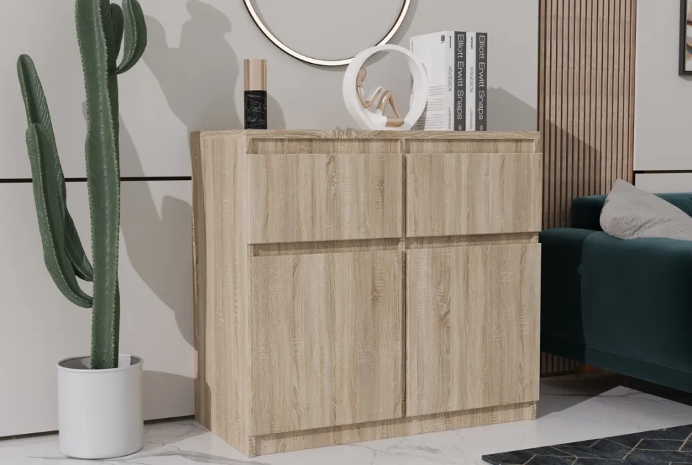 Komody>Meblohand Mała nowoczesna komoda do salonu z szufladami 80 cm MONTEGO dąb sonoma