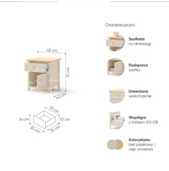 Meble Młodzieżowe|Zestawy Mebli Młodzieżowych></noscript>lenart. Mała szafka nocna 45 cm z szufladą beż piaskowy STORY