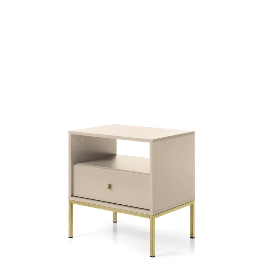 Meble Młodzieżowe|Szafki Nocne>PIASKI Mała szafka nocna z szufladą nowoczesna MONTI złoty beż
