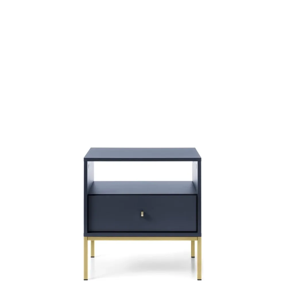 Szafki Nocne>PIASKI Mała szafka nocna z szufladą nowoczesna MONTI granat złoty granatowy