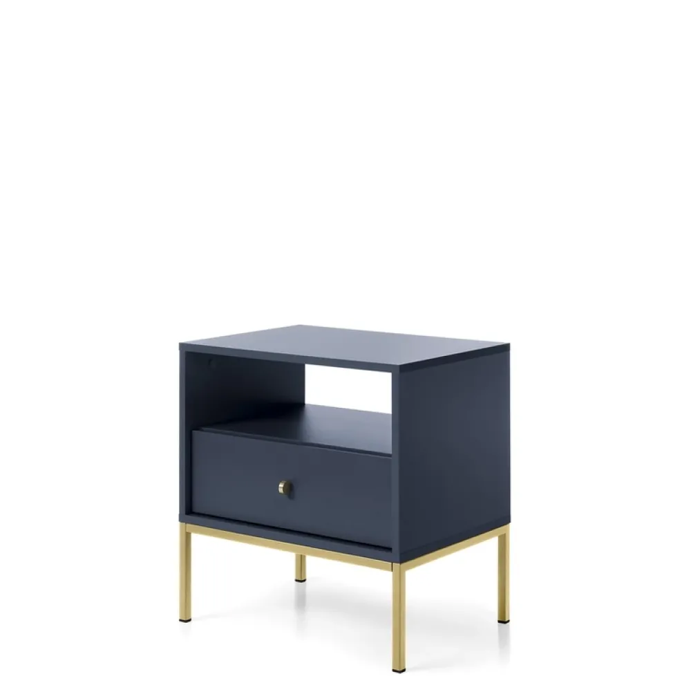 Szafki Nocne>PIASKI Mała szafka nocna z szufladą nowoczesna MONTI granat złoty granatowy