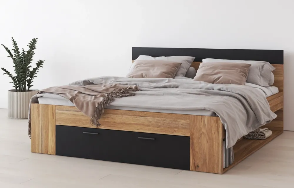 Łóżka Małżeńskie|Łóżka Z Zagłówkiem>Helvetia Małżeńskie łóżko do sypialni 180x200 cm z szufladą BETA