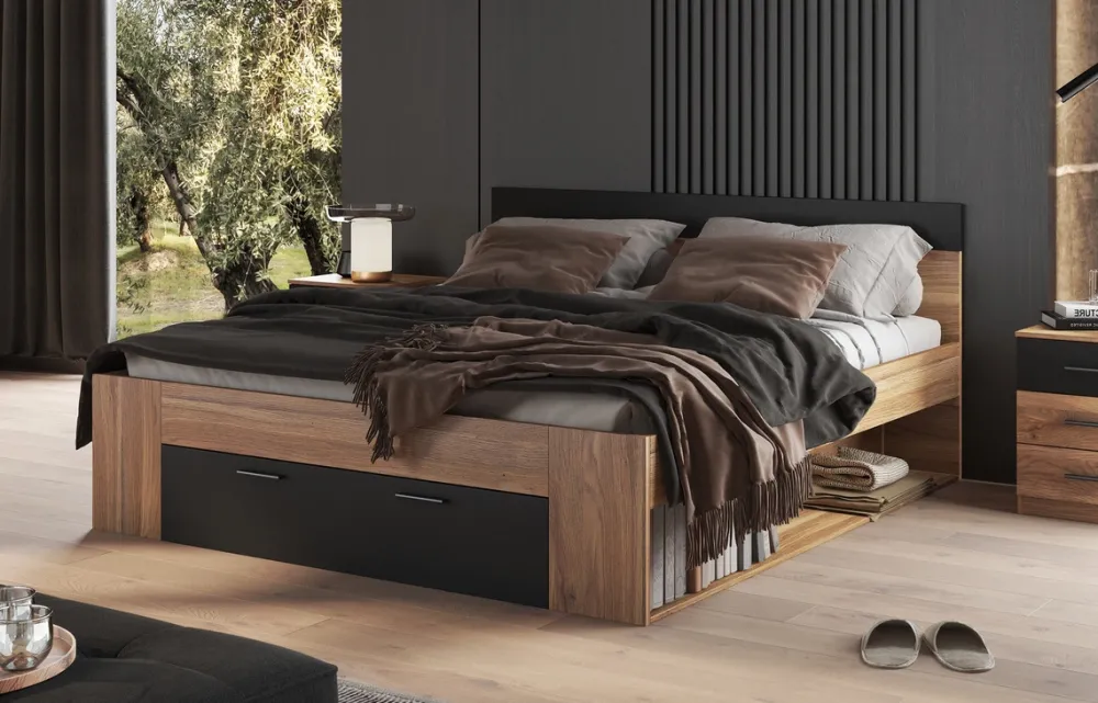 Łóżka Małżeńskie|Łóżka Z Zagłówkiem>Helvetia Małżeńskie łóżko do sypialni 180x200 cm z szufladą BETA