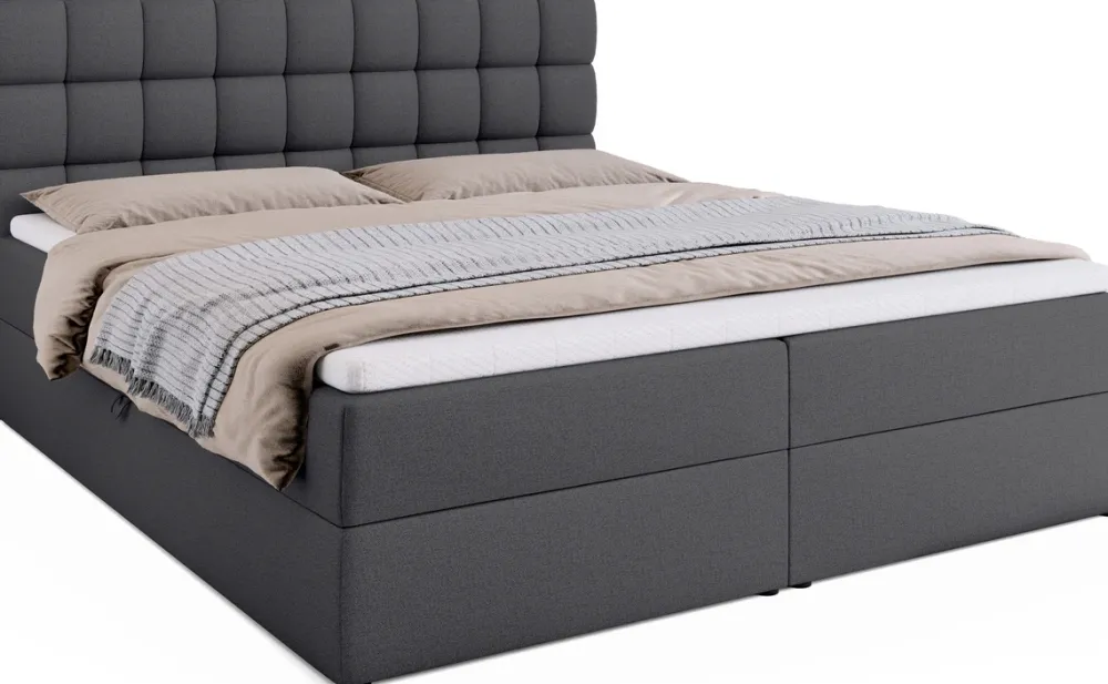 Łóżka Ze Stelażem|Łóżka Z Zagłówkiem>BROMARKT Małżeńskie szare łóżko kontynentalne 180x200 cm z pojemnikiem DAKOTA
