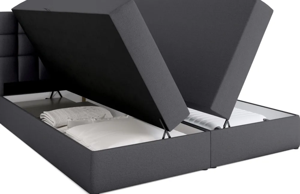 Łóżka Ze Stelażem|Łóżka Z Zagłówkiem>BROMARKT Małżeńskie szare łóżko kontynentalne 180x200 cm z pojemnikiem DAKOTA