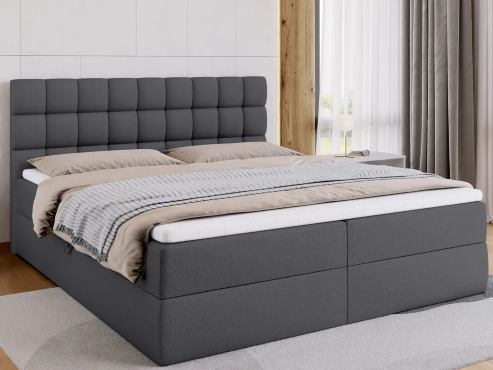 Łóżka Ze Stelażem|Łóżka Z Zagłówkiem>BROMARKT Małżeńskie szare łóżko kontynentalne 180x200 cm z pojemnikiem DAKOTA