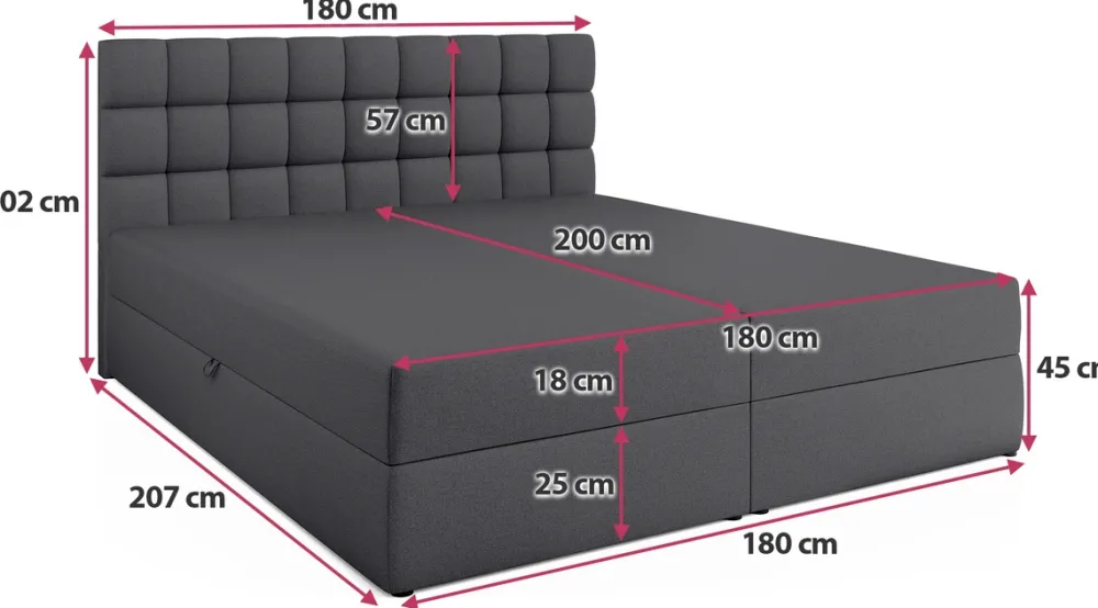 Łóżka Ze Stelażem|Łóżka Z Zagłówkiem>BROMARKT Małżeńskie szare łóżko kontynentalne 180x200 cm z pojemnikiem DAKOTA