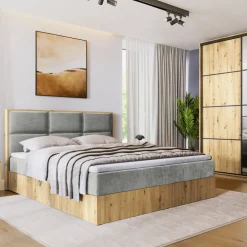 Łóżka Małżeńskie|Łóżka Ze Stelażem>BROMARKT Małżeńskie łózko kontynentalne 160x200 cm do sypialni LOFT dąb artisan