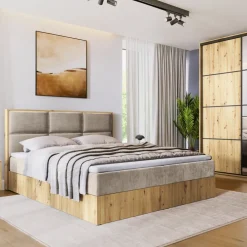 Meble Młodzieżowe|Łóżka Młodzieżowe>BROMARKT Małżeńskie łózko kontynentalne 140x200 cm do sypialni LOFT dąb artisan