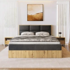 Łóżka Małżeńskie|Łóżka Ze Stelażem></noscript>BROMARKT Małżeńskie łózko kontynentalne 180x200 cm do sypialni LOFT dąb artisan