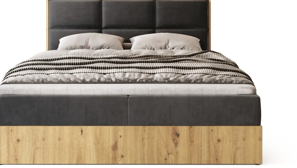 Łóżka Małżeńskie|Łóżka Ze Stelażem>BROMARKT Małżeńskie łózko kontynentalne 160x200 cm do sypialni LOFT dąb artisan