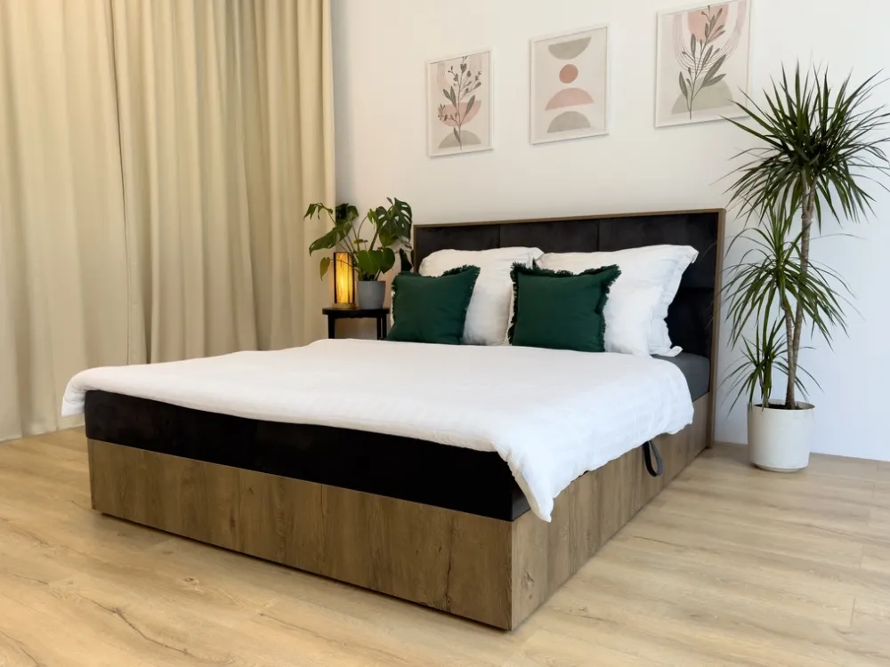 Łóżka Małżeńskie|Łóżka Ze Stelażem>BROMARKT Małżeńskie łózko kontynentalne 160x200 cm do sypialni LOFT dąb artisan