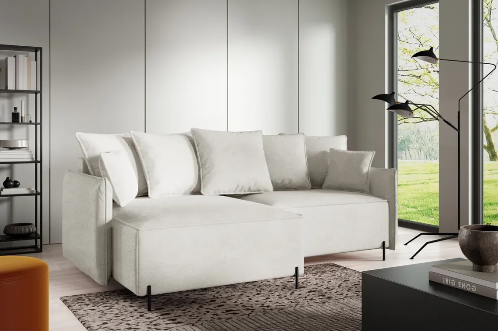 Meble Dla Dzieci|Narożniki>BROMARKT Mały narożnik do salonu na nóżkach z poduchami i funkcją spania BOCCO biały