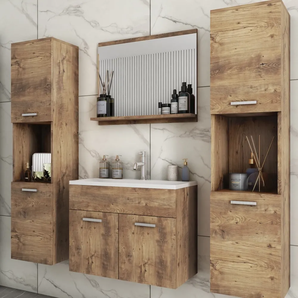 Meble Łazienkowe>BRATEX Meble łazienkowe lustro umywalka słupek REAL XL kasztan wrocławski