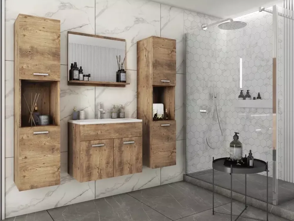 Meble Łazienkowe>BRATEX Meble łazienkowe lustro umywalka słupek REAL XL kasztan wrocławski