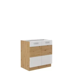 Meble Kuchenne>Lempert Meble kuchenne biały połysk z drewnem AGATA 2