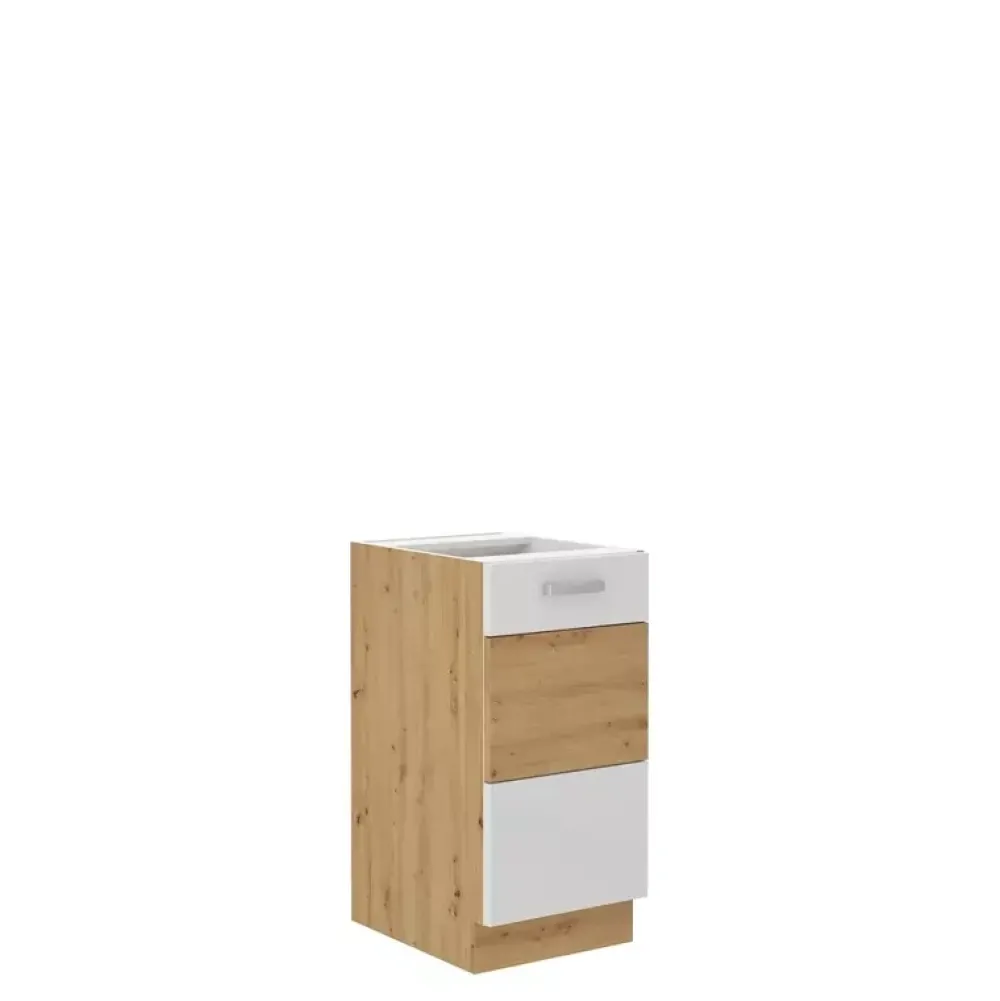 Meble Kuchenne>Lempert Meble kuchenne biały połysk z drewnem AGATA 2