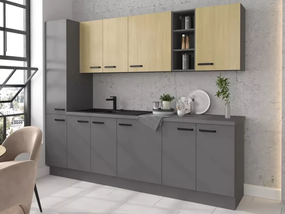 Meble Kuchenne>Lempert Meble kuchenne w stylu nowoczesnym SUNSHINE jodełka antracyt