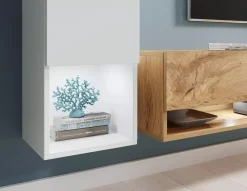 Meblościanki></noscript>BRATEX Meblościanka biała dąb wotan MADERA