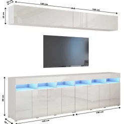 Meblościanki|Zestawy Mebli Do Salonu></noscript>BROMARKT Meblościanka biała połysk 280 cm PREMIUM biały