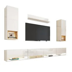 Zestawy Mebli Do Salonu|Meblościanki>BROMARKT Meblościanka biała połysk PREMIUM biały