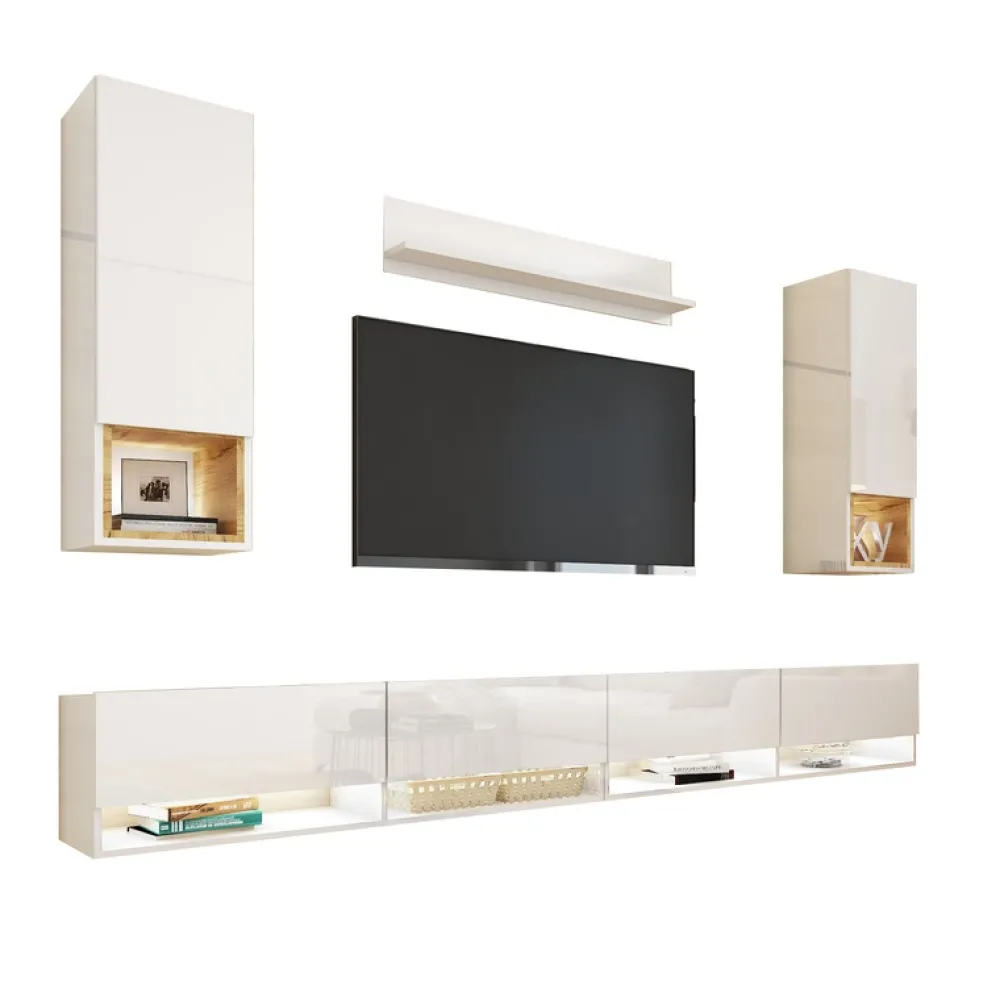 Zestawy Mebli Do Salonu|Meblościanki>BROMARKT Meblościanka biała połysk PREMIUM biały