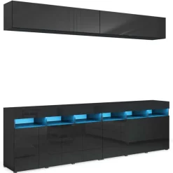 Zestawy Mebli Do Salonu|Meblościanki>BROMARKT Meblościanka czarna połysk 280 cm PREMIUM czarny