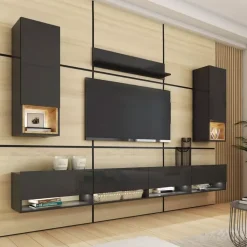 Zestawy Mebli Do Salonu|Meblościanki>BROMARKT Meblościanka czarna połysk PREMIUM czarny