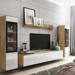 Meblościanki>BRATEX Meblościanka dąb wotan biały połysk VELLORE XL