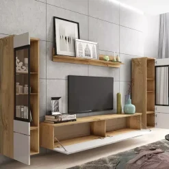 Meblościanki>BRATEX Meblościanka dąb wotan biały połysk VELLORE XL