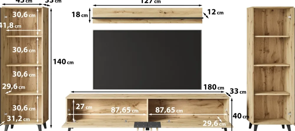Zestawy Mebli Do Salonu|Meblościanki>BRATEX Meblościanka do pokoju meble RTV HOMELY czarny grafit