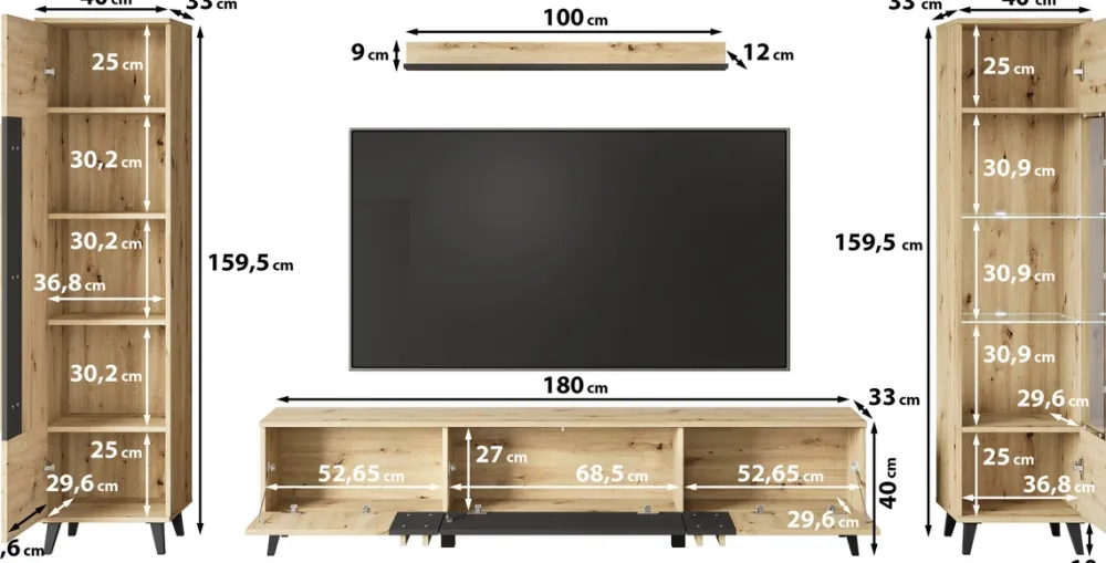 Zestawy Mebli Do Salonu|Meblościanki>BRATEX Meblościanka do pokoju nowoczesna HOMELY II czarny grafit