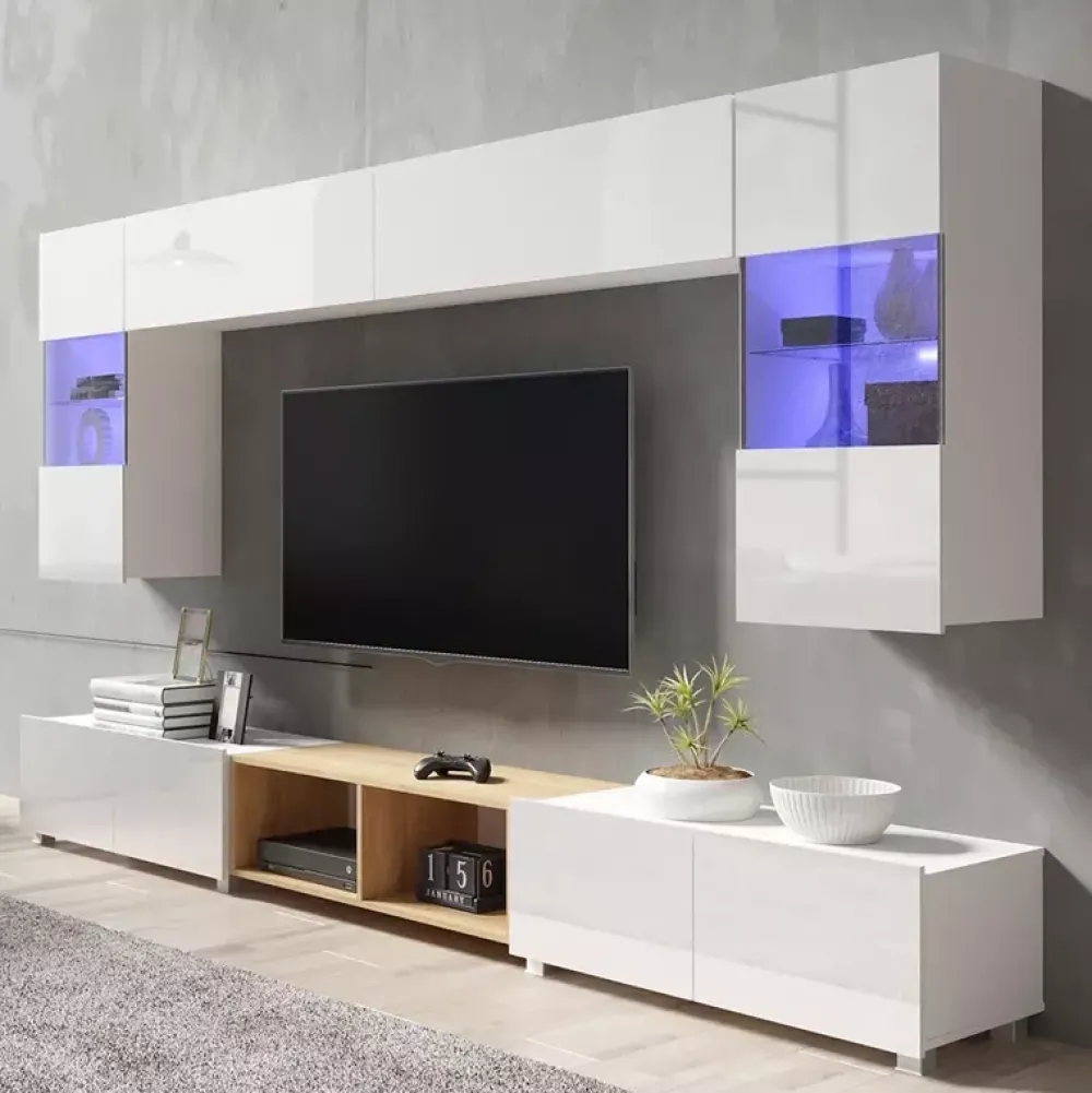 Zestawy Mebli Młodzieżowych|Meblościanki>GiB Meble Meblościanka do salonu biały połysk MODERN 24