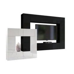 Zestawy Mebli Do Salonu>BROMARKT Meblościanka do salonu biało czarna połysk PREMIUM