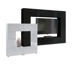 Zestawy Mebli Do Salonu></noscript>BROMARKT Meblościanka do salonu biało czarna połysk PREMIUM