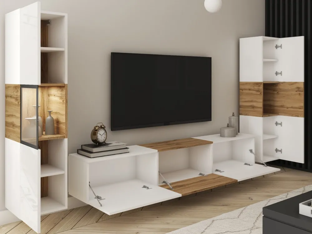 Zestawy Mebli Do Salonu|Meblościanki>BRATEX Meblościanka do salonu biały dąb wotan BRAVIN