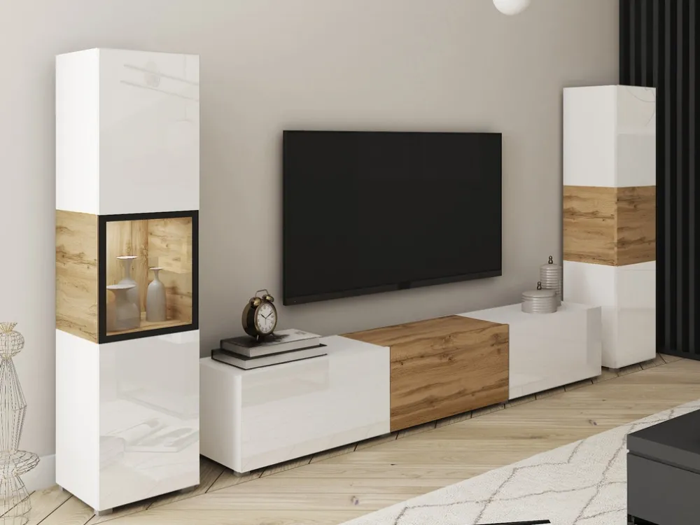 Zestawy Mebli Do Salonu|Meblościanki>BRATEX Meblościanka do salonu biały dąb wotan BRAVIN