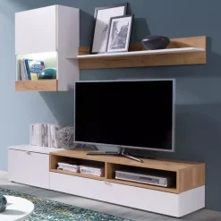 Meblościanki>JUREK Meblościanka do salonu biały+dąb złoty RICO