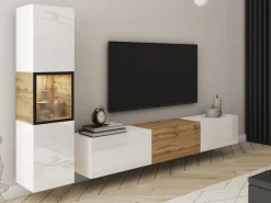 Zestawy Mebli Do Salonu|Meblościanki>BRATEX Meblościanka do salonu biały dąb wotan BRAVIN