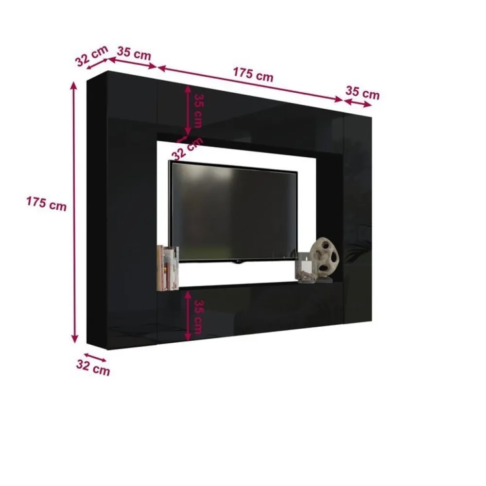 Zestawy Mebli Do Salonu|Meblościanki>BROMARKT Meblościanka do salonu połysk PREMIUM czarny