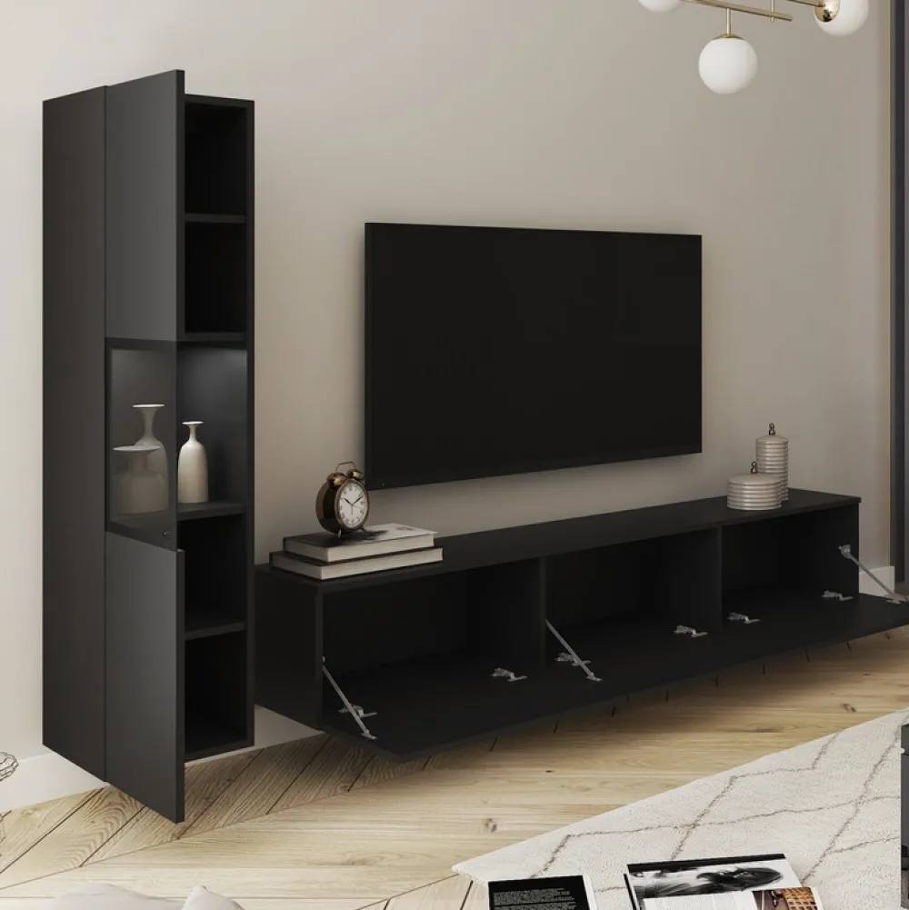 Zestawy Mebli Do Salonu|Meblościanki>BRATEX Meblościanka do salonu BRAVIN czarny grafit