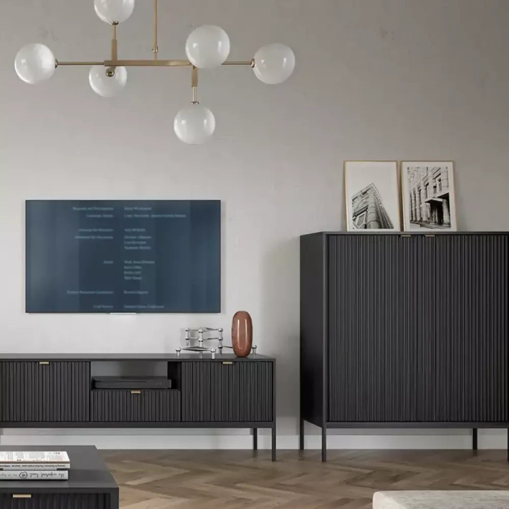 Zestawy Mebli Do Salonu|Meblościanki>PIASKI Meblościanka do salonu czarna AVANTI czarny