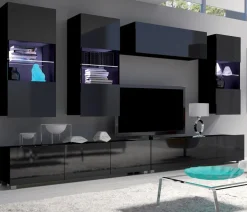 Zestawy Mebli Młodzieżowych|Meblościanki>GiB Meble Meblościanka do salonu połysk MODERN 5 czarny