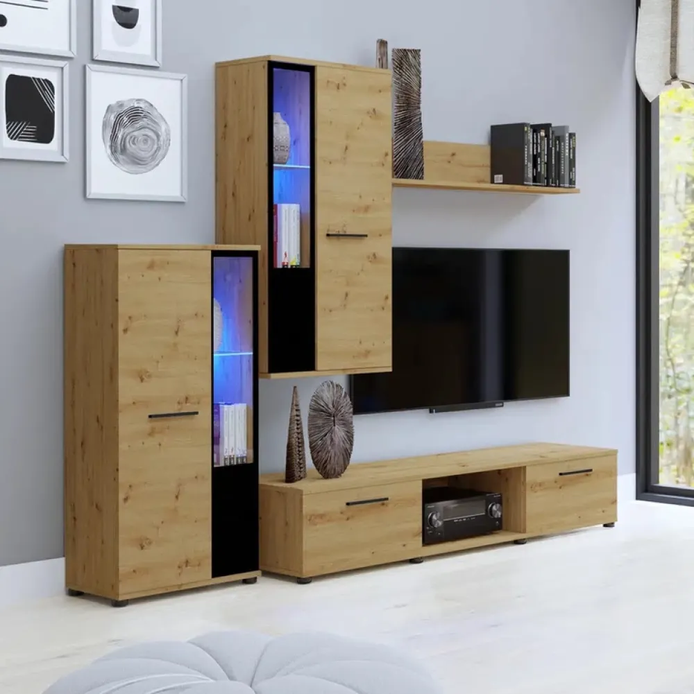 Meblościanki>Meblohand Meblościanka do salonu CUBE dąb artisan