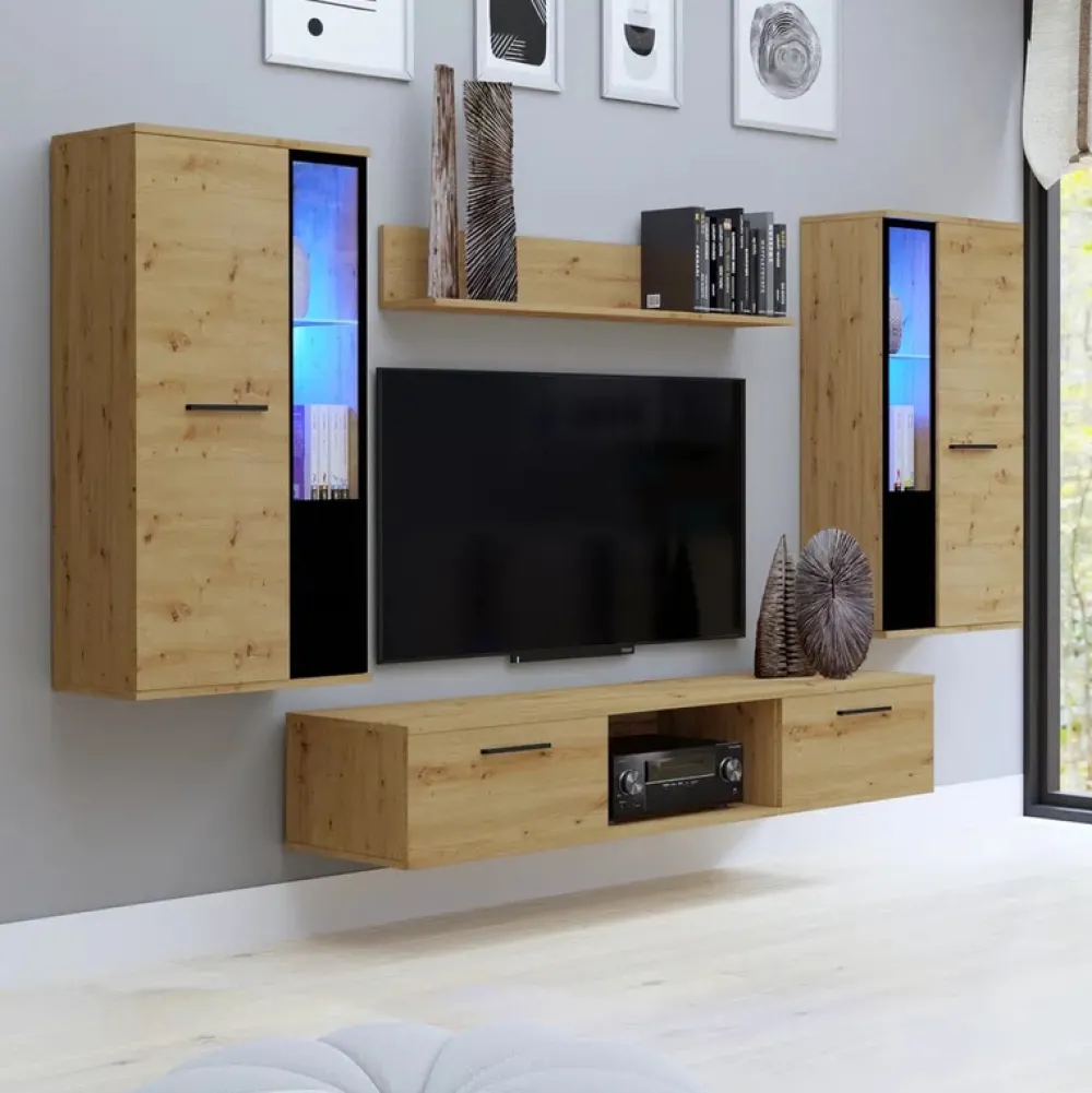 Meblościanki>Meblohand Meblościanka do salonu CUBE dąb artisan