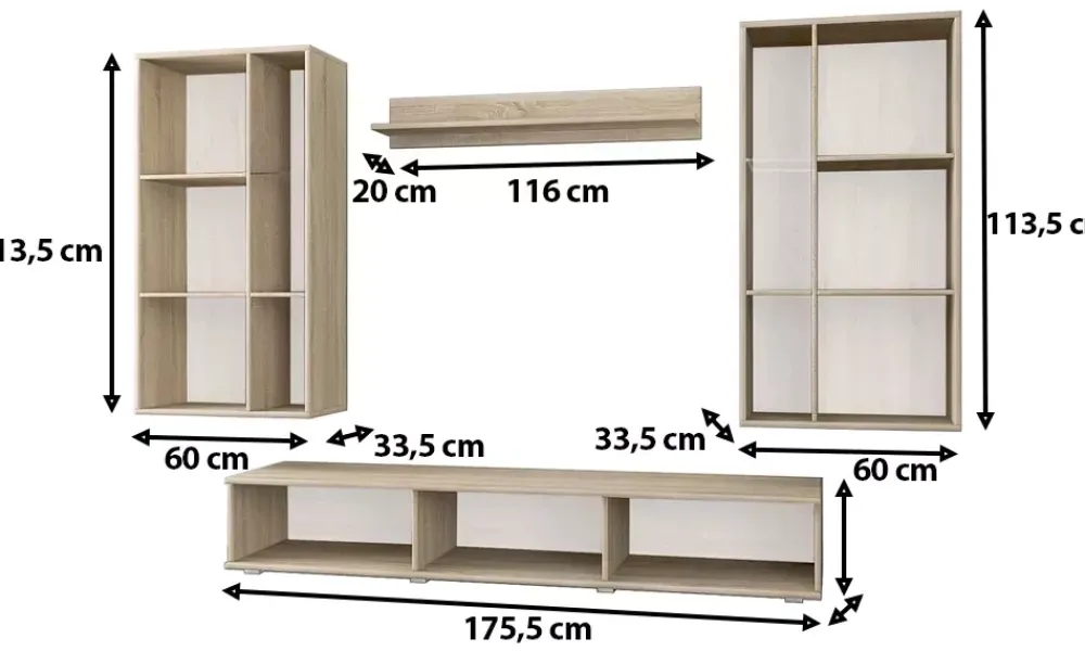 Meblościanki>Meblohand Meblościanka do salonu CUBE dąb artisan